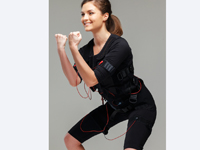 Young woman in Electro Muscular Stimulation EMS  costume